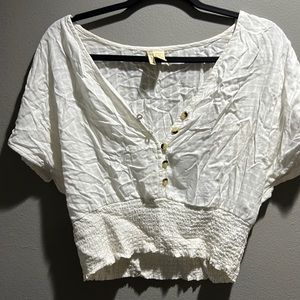 Blouse , coastal , flowy , cinch waist , white , cropped